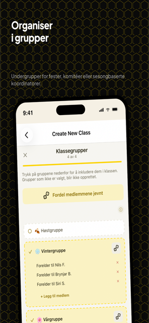 BiziKid class groups screen